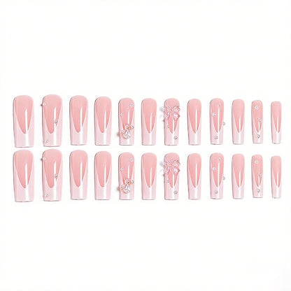 Artificial nail set with elegant bow and pearl decorations Acalora
