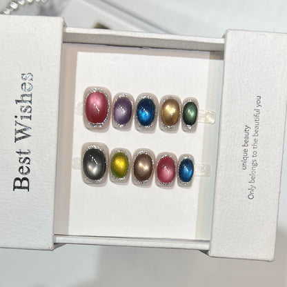 Colorful Metallic Press-On Nail Set with Glittering Accents Acalora