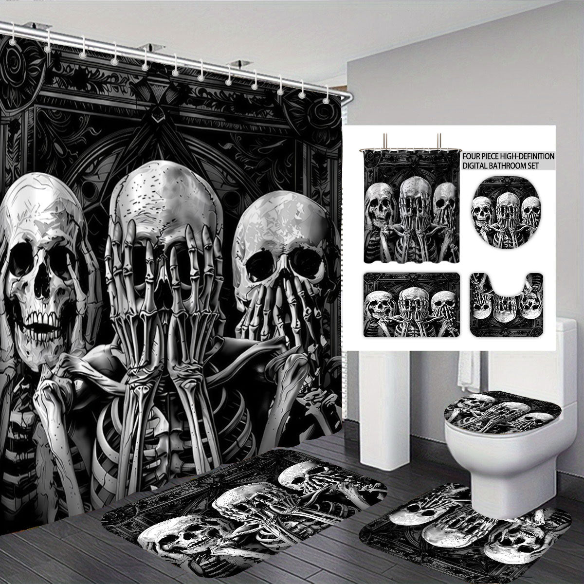Artistic Skull Themed Bathroom Set