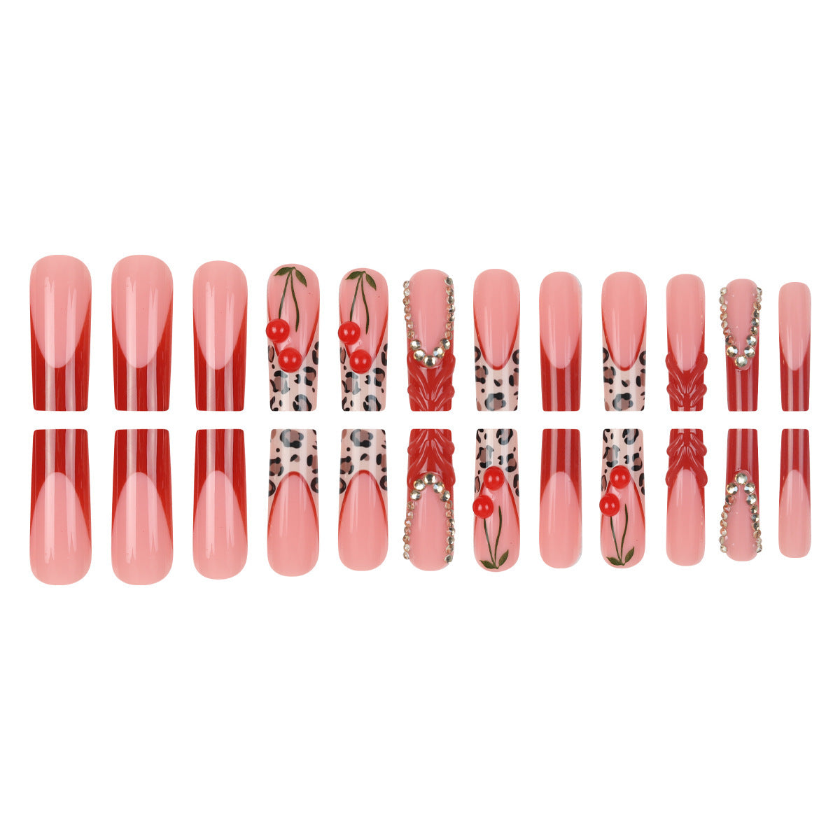 Artistic Long Press-On Nail Extensions with Decorative Accents Acalora