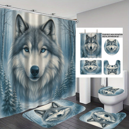 High-Definition Wolf-Themed Bathroom Décor Set