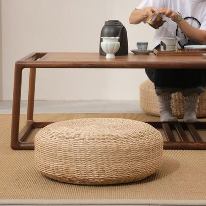 Handcrafted Natural Fiber Pouf Acalora