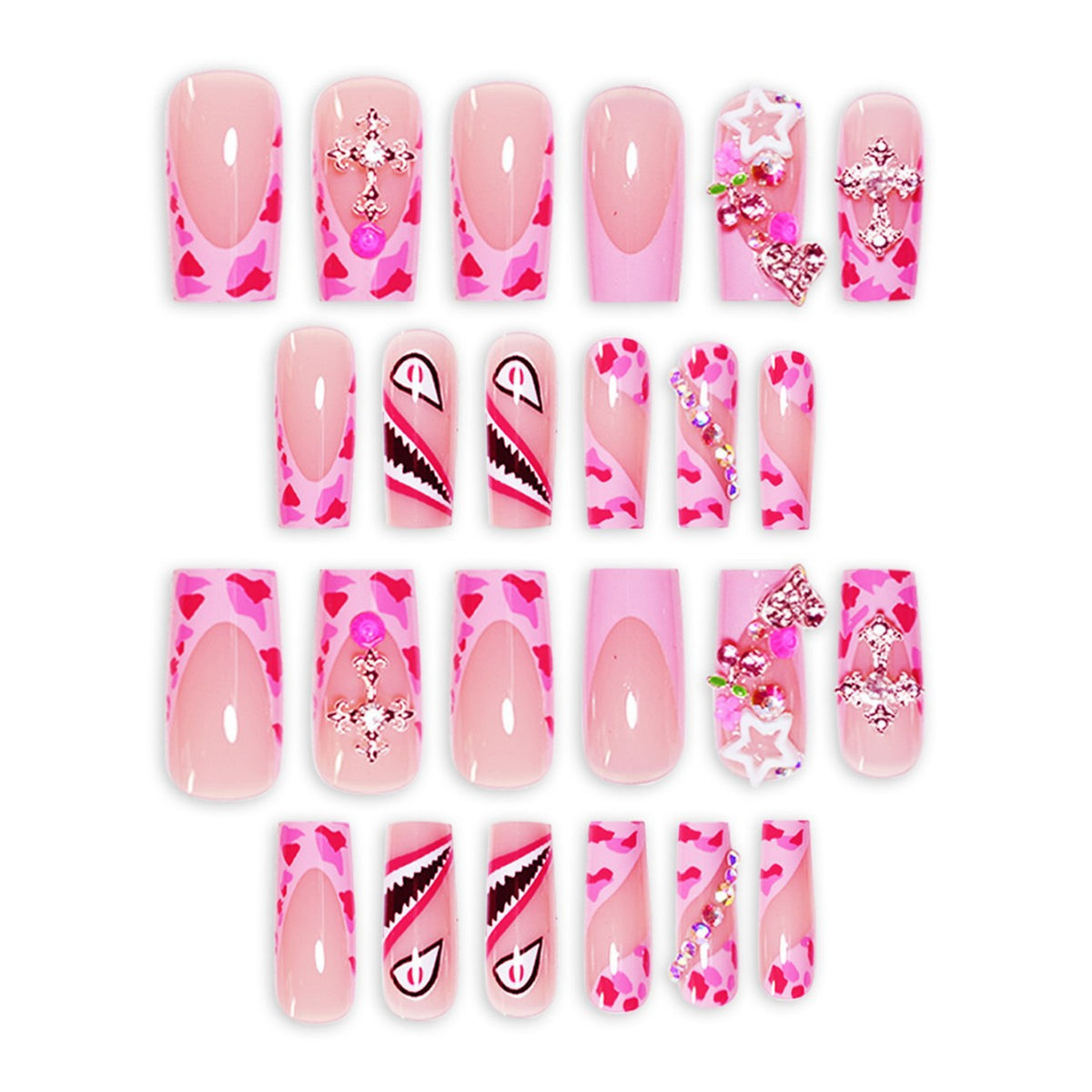 Artistic Decorative Press-On Nails with 3D Embellishments Acalora