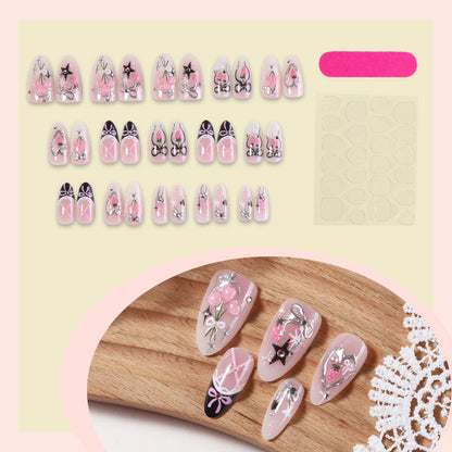 Decorative Press-On Nail Art Set with Bow and Star Designs Acalora