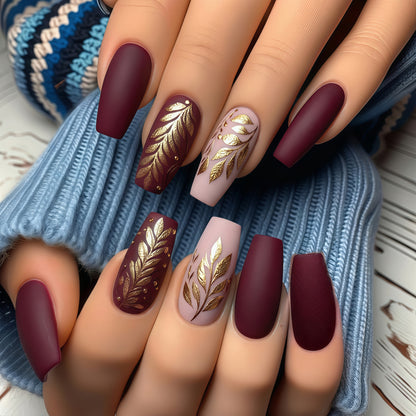 Elegant artificial nails with gold decoration Acalora