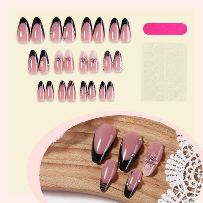 Deluxe Press-On Nail Set with Elegant Black Tips and Embellishments Acalora