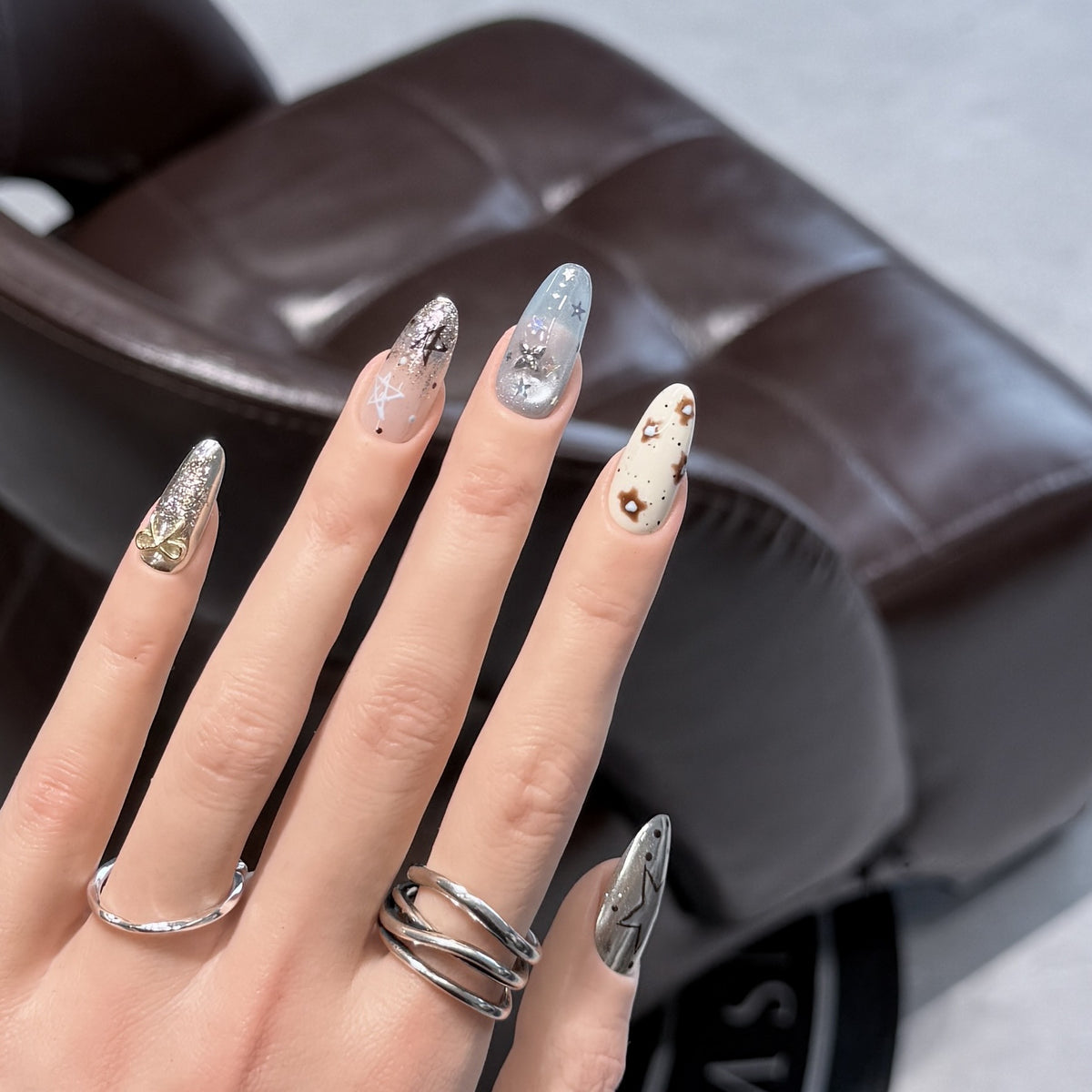 Artistic Stiletto Press-On Nail Set with Unique Aesthetic Designs Acalora