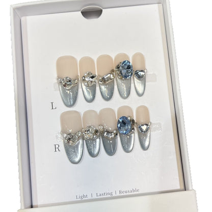 Decorative Stiletto Press-On Nails with Crystal Accents Acalora