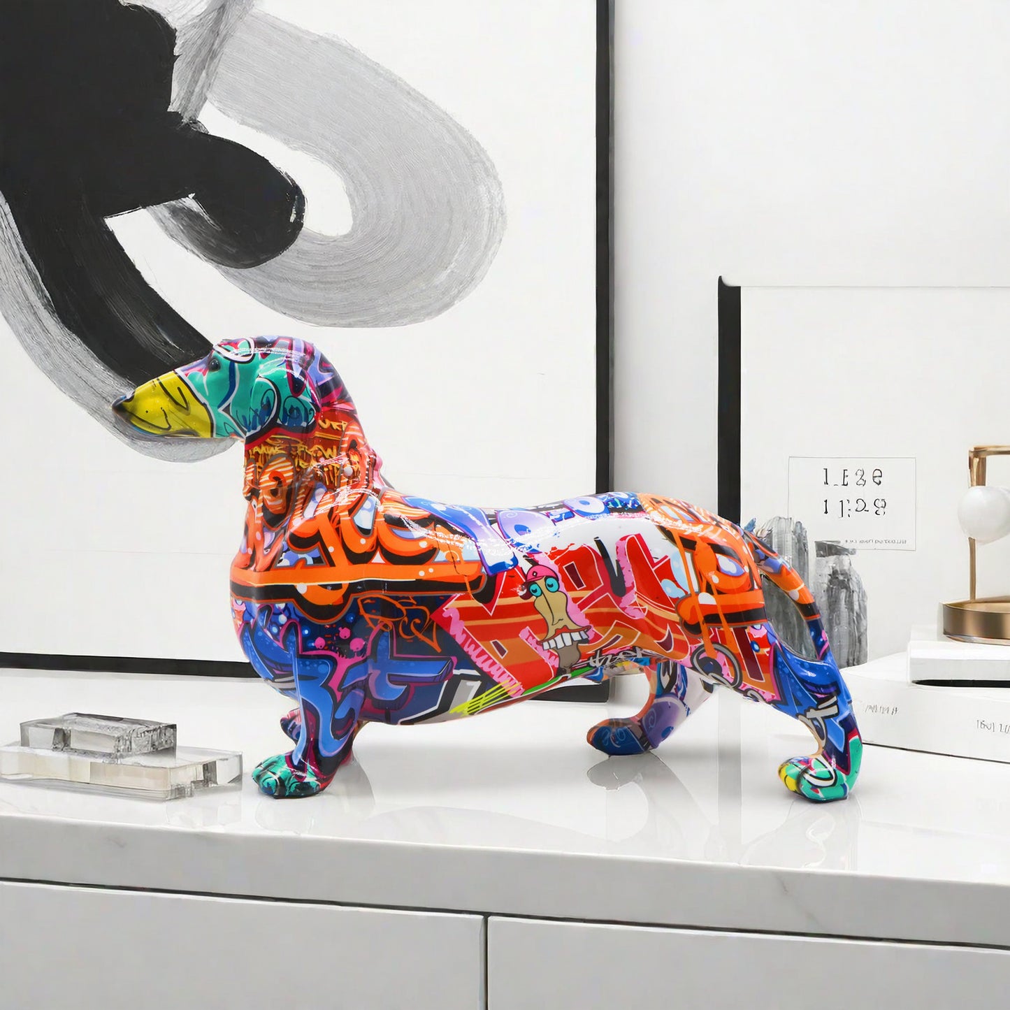 Colorful decoration figure of a dachshund in graffiti style Acalora