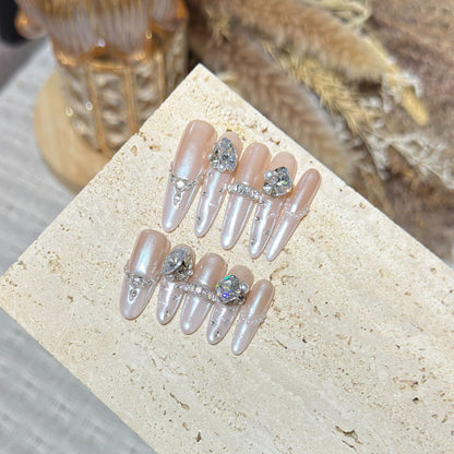 Decorative Stiletto Nail Tips Set with Gemstone Accents Acalora