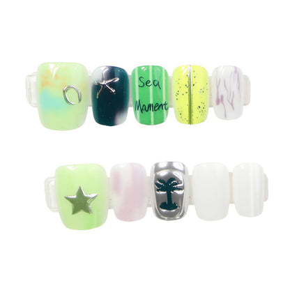 Artistic Sea-Themed Press-On Nail Art Acalora