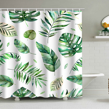 Tropical Leaf Print Shower Curtain