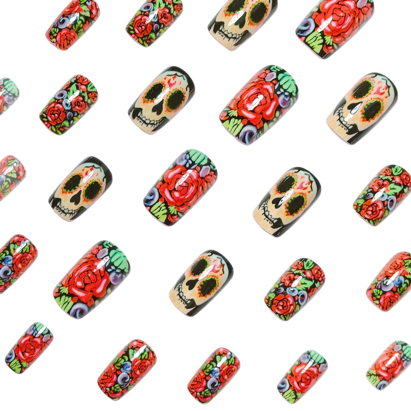 Artistic Skull and Rose Design Nail Art Acalora