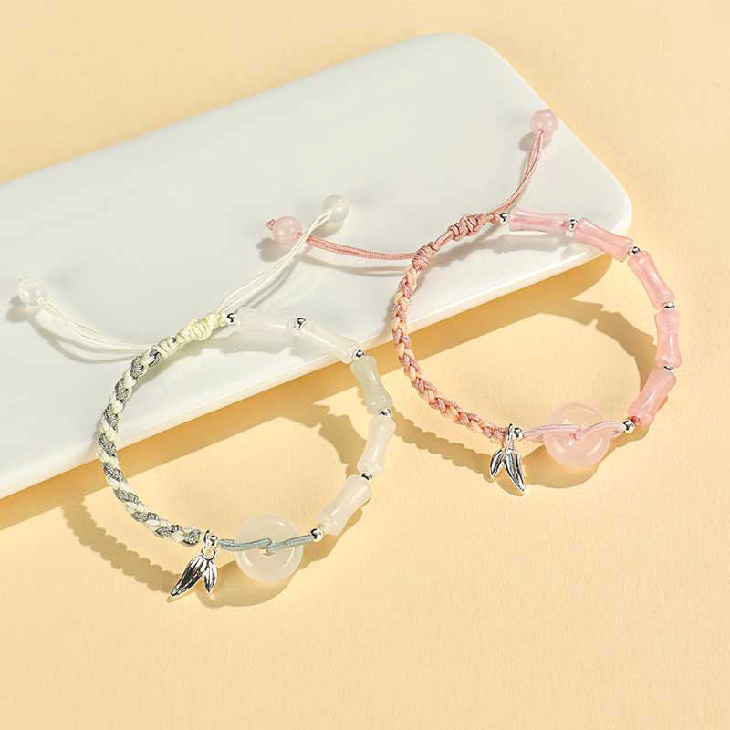 Adjustable Gemstone and Leaf Charm Bracelet Acalora