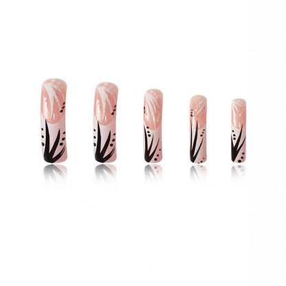 Artistic Press-On Nail Art Set with Floral and Abstract Design Acalora