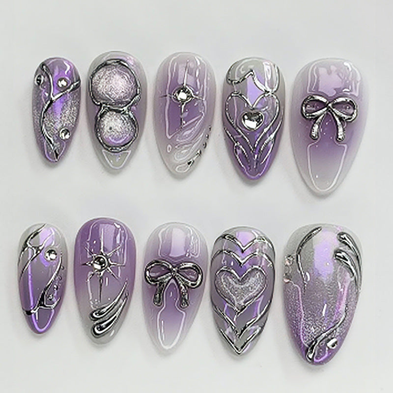 Artistic Press-On Nail Set with Elegant Floral Designs Acalora