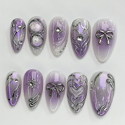 Artistic Press-On Nail Set with Elegant Floral Designs Acalora