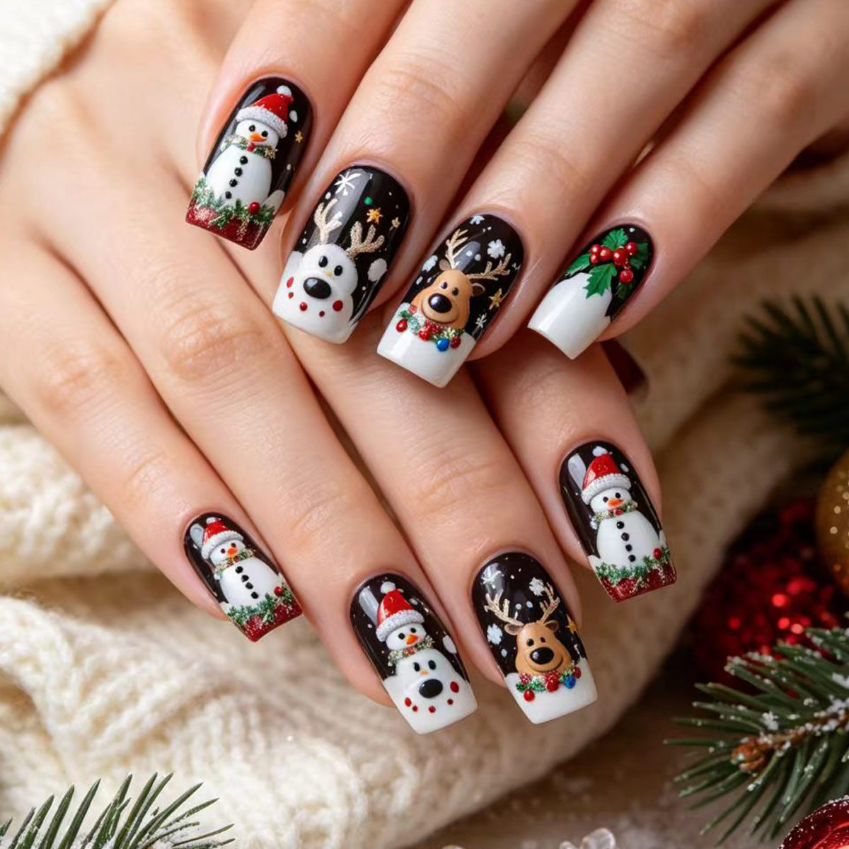Festive 3D Holiday Character Nail Art Acalora