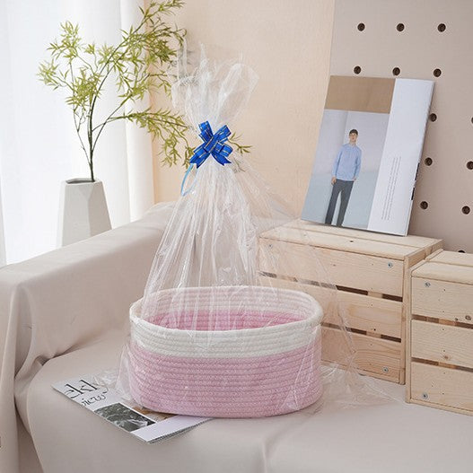 Natural storage basket with ribbons Acalora