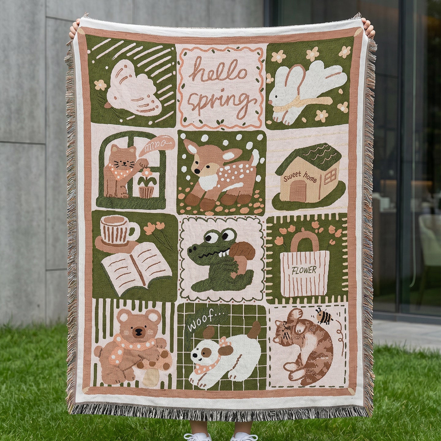 Playful Spring-Themed Throw Blanket