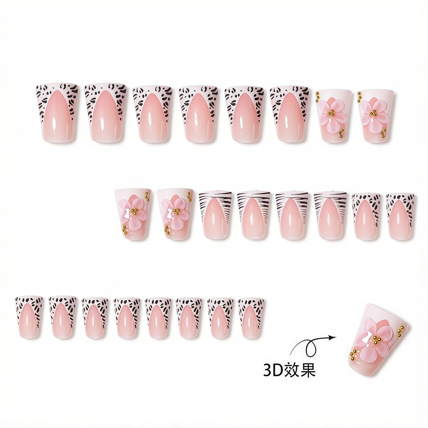 Premium Decorative 3D Press-On Nails with Floral and Animal Print Accents Acalora
