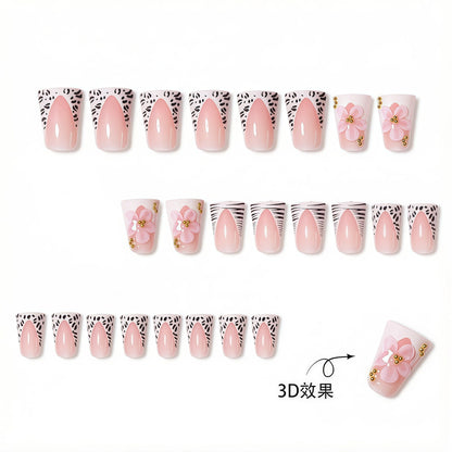 Premium Decorative 3D Press-On Nails with Floral and Animal Print Accents Acalora