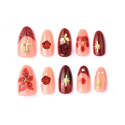 Artificial nail set with elegant floral applications and glamorous accents Acalora