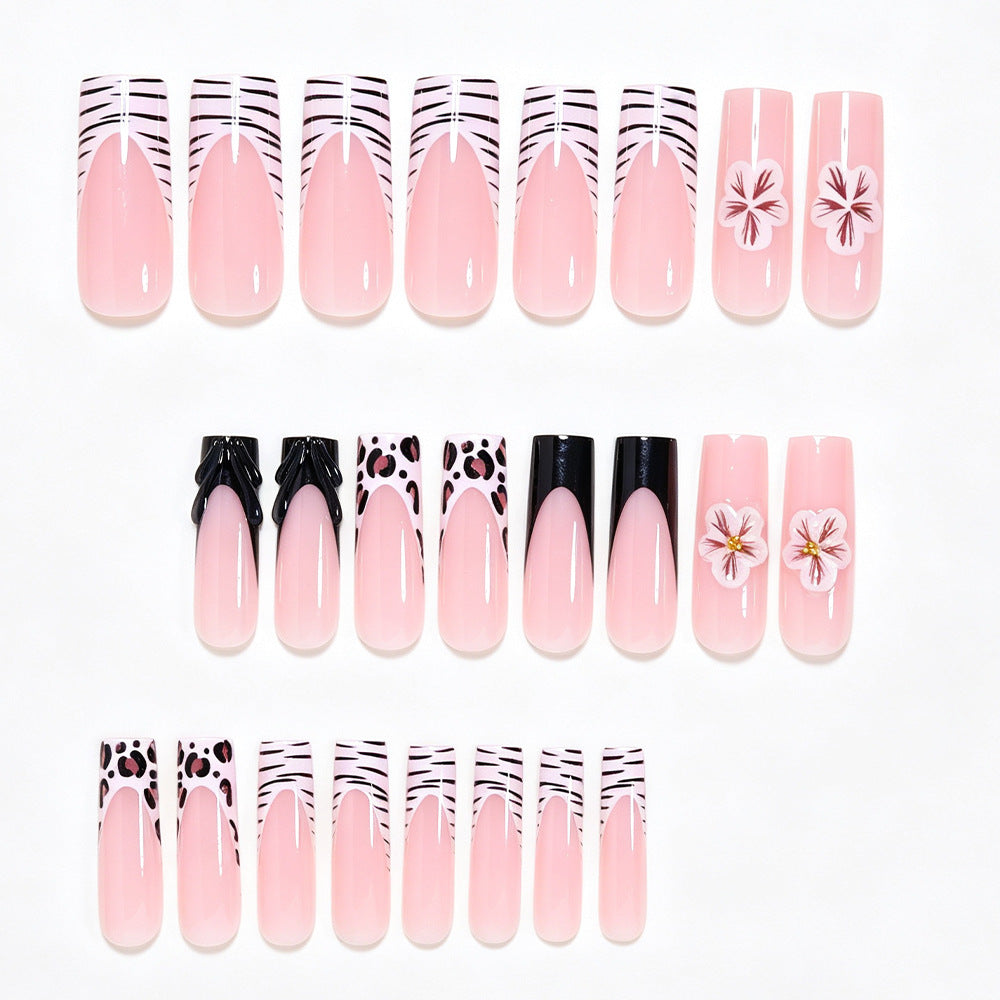 Artistic Press-On Nail Art Tips with Floral and Animal Print Designs Acalora