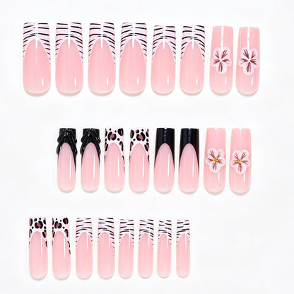 Artistic Press-On Nail Art Tips with Floral and Animal Print Designs Acalora