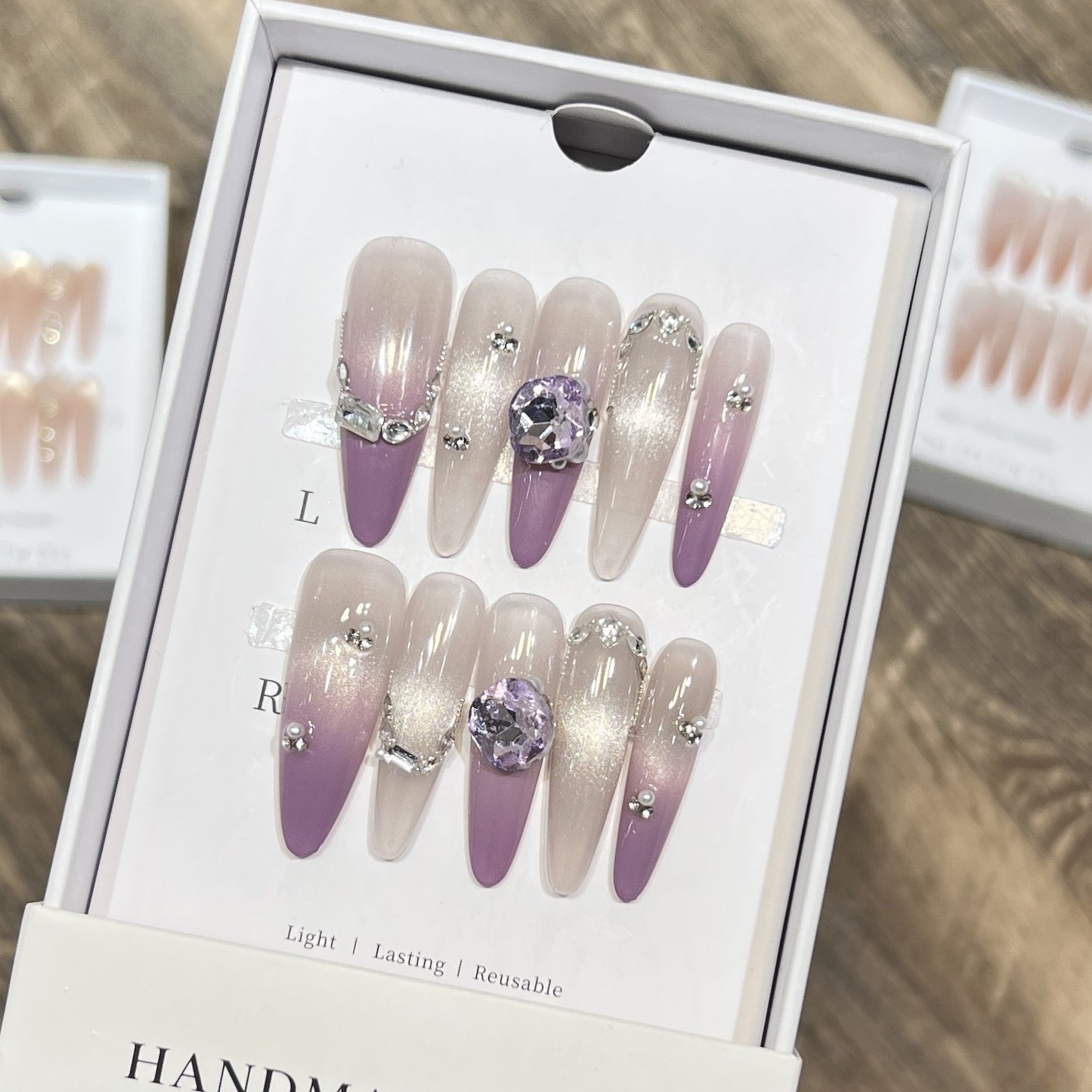 Elegant Stiletto Press-On Nails with Gemstone Accents Acalora