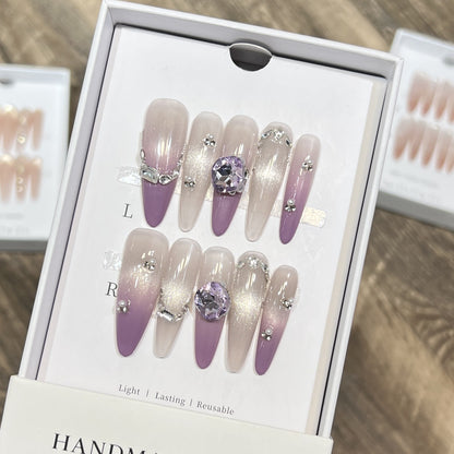 Elegant Stiletto Press-On Nails with Gemstone Accents Acalora