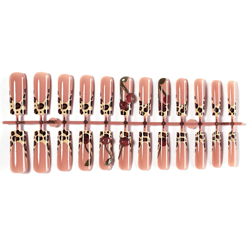 Artistic Press-On Nail Set with Elegant Leopard Design Acalora