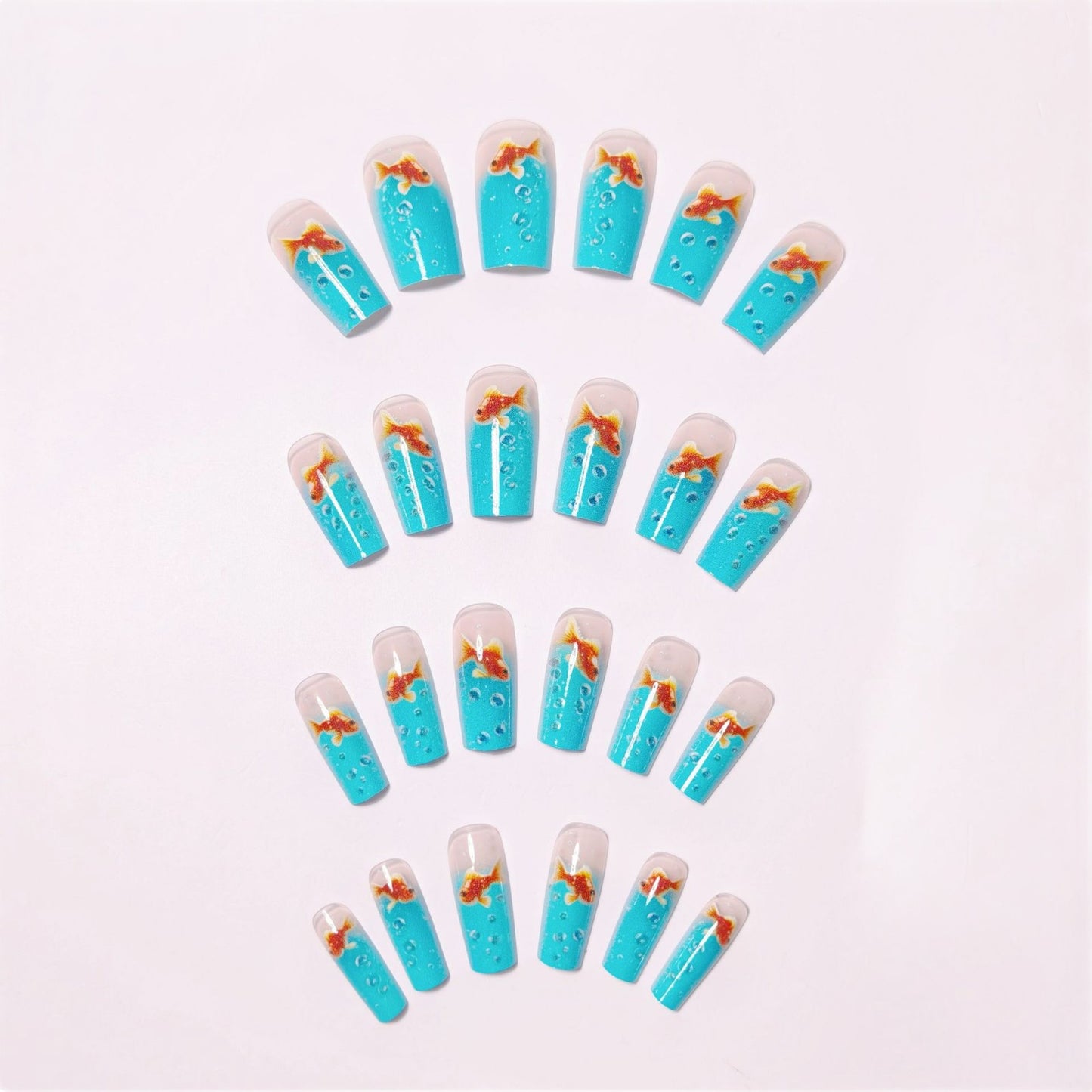 3D Fish and Bubbles Acrylic Nail Art Acalora