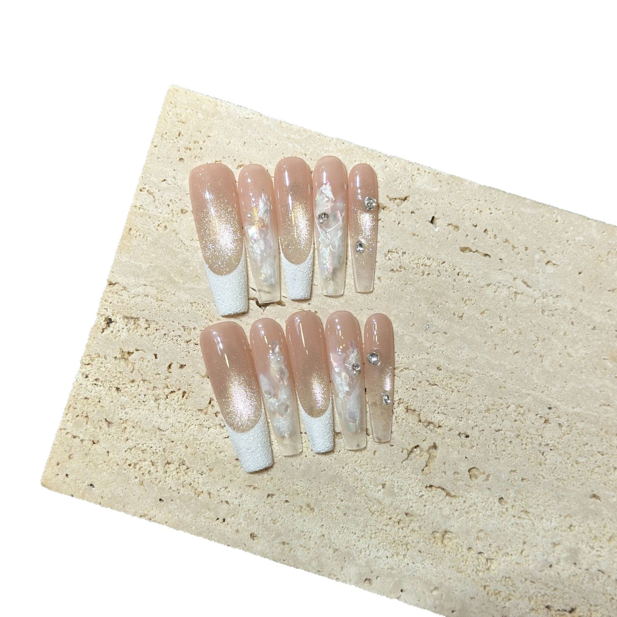 Elegant Press-On Nail Set with Floral and Gemstone Accents Acalora