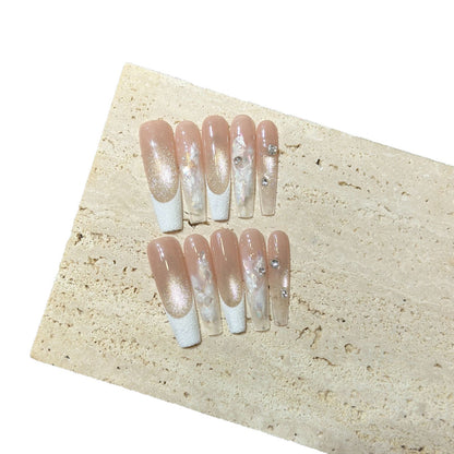 Elegant Press-On Nail Set with Floral and Gemstone Accents Acalora