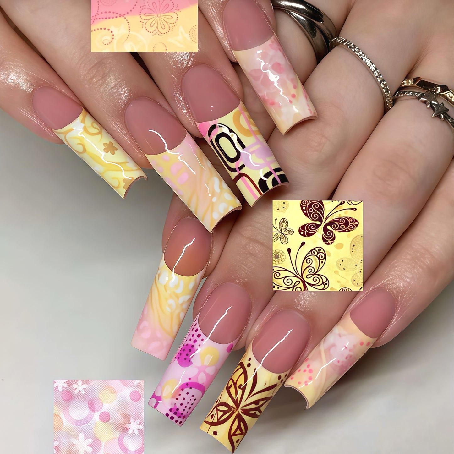 Decorative Long Press-On Nail Art Tips Acalora