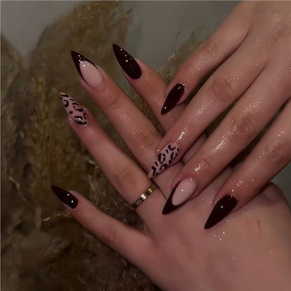 Elegant Stiletto Press-On Nails with Animal Print Design Acalora