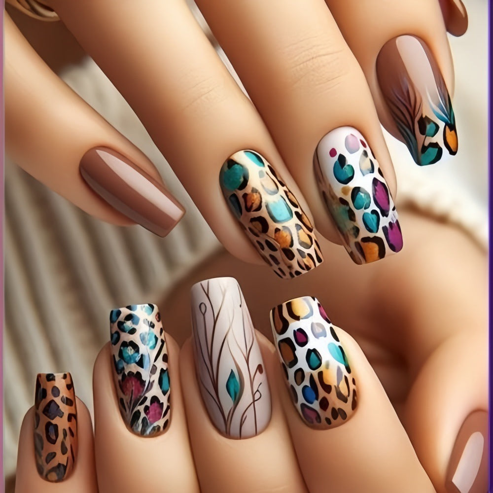 Creative Nail Art Set with Leopard and Flower Patterns Acalora
