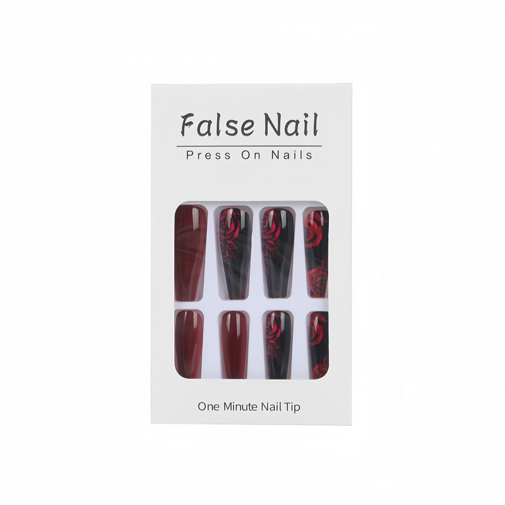 artistic nail tips with floral rose pattern Acalora