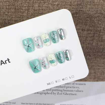 Decorative Press-On Nail Art Set with Starfish and Silver Accents Acalora