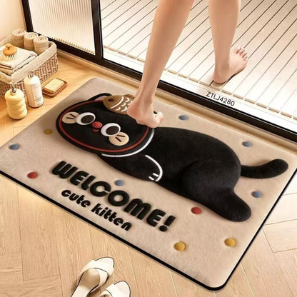 Cute Cartoon Pet-Themed Plush Bath Mat