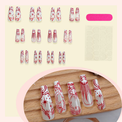 Artistic Press-On Nail Set with Unique Star and Graphic Patterns Acalora