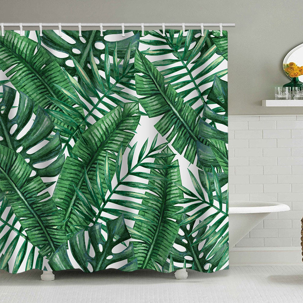 Tropical Leaf Print Shower Curtain