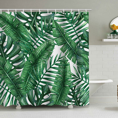 Tropical Leaf Print Shower Curtain