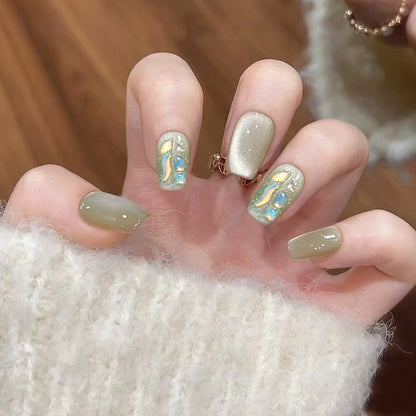 Decorative Press-On Nail Tips Set with Geometric Designs Acalora