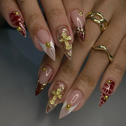Premium Decorative Press-On Nail Art Set with Gold Accents Acalora