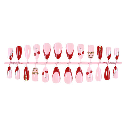 Decorative Art Press-On Nail Set with Cherry and Gold Accents Acalora