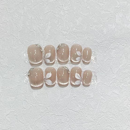 Decorative Press-On Nail Set with Elegant Leaf Design Acalora
