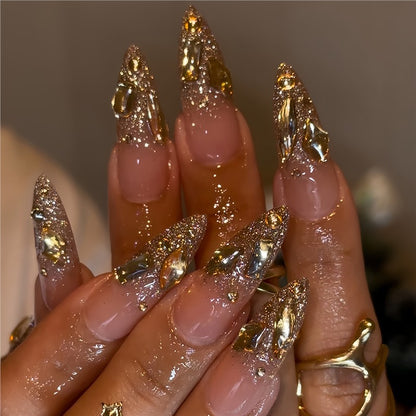 Glamorous Stiletto Press-On Nails with Glitter Accents Acalora
