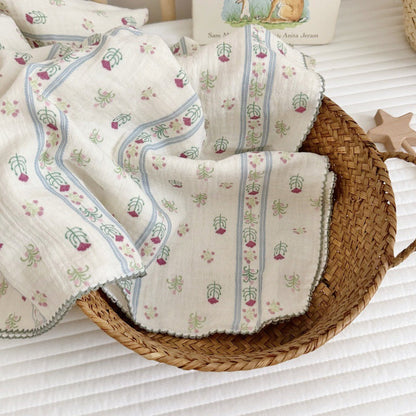 Women's Cozy Cotton Blanket with Floral Design Skanto